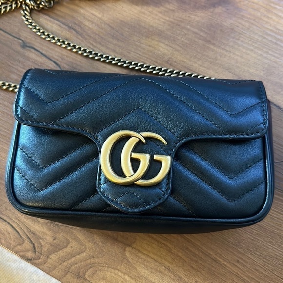 Gucci Handbags - Gucci Super Mini GG Leather Marmont Crossbody, Black